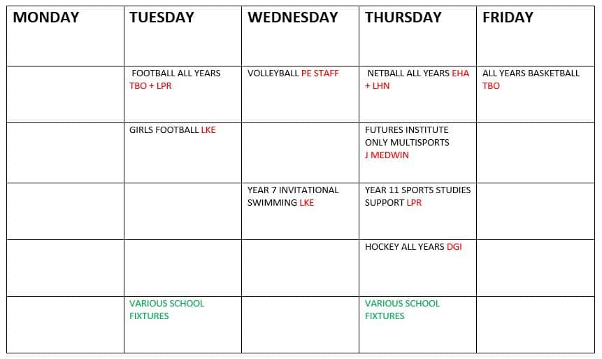 Sports Timetable Term 3 2022